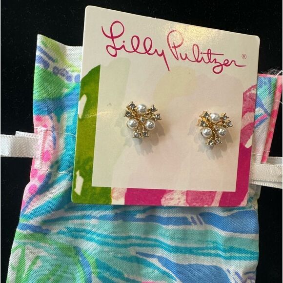 NWT Lilly Pulitzer,Senorita Stud Earring, Gold Metallic - Picture 2 of 4
